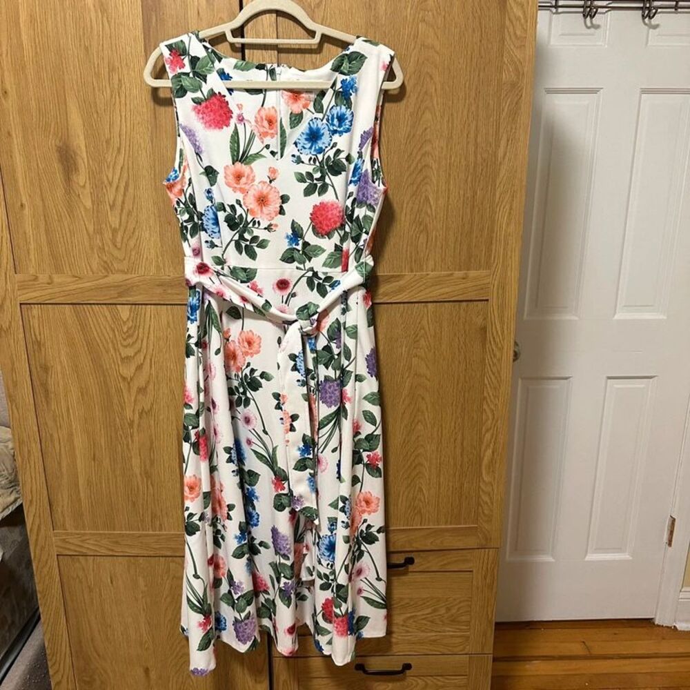 Calvin Klein Women’s 14 Floral Maxi Dress Belted Pockets Zip Sleeveless A-line